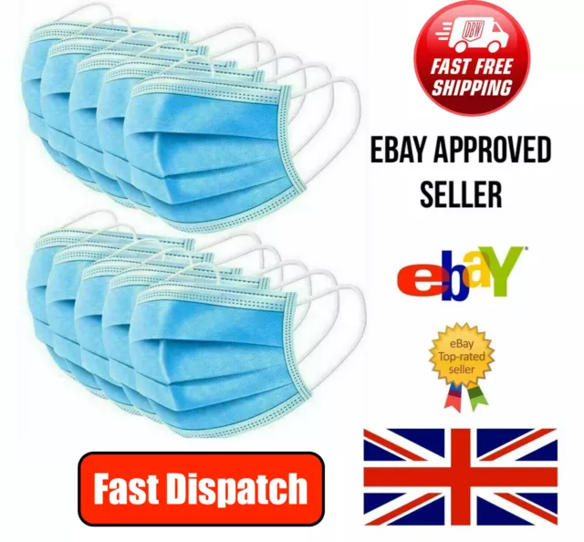 Face Mask Surgical Disposable Mouth Nose Protection 1 10 20 50 100 3Ply Masks UK