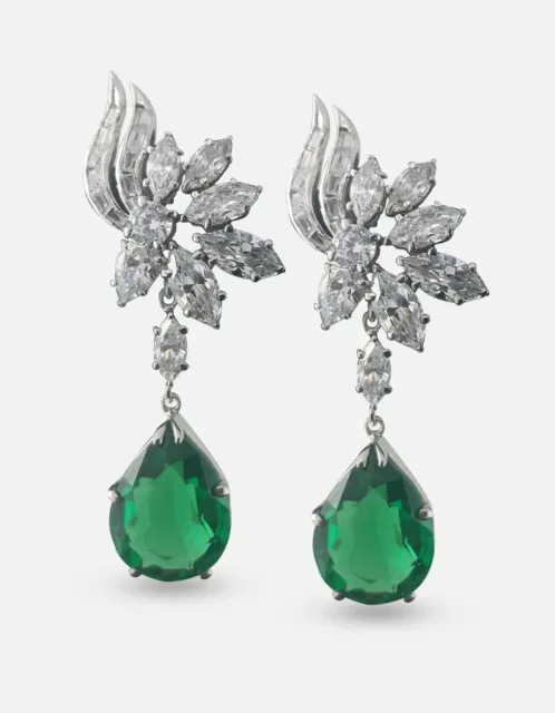 Syn Emerald Dangle Drop Earrings Sterling Silver Stylish High Auction Jewellery