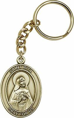 Gold Toned Catholic Saint Rita of Cascia Medal Key Chain