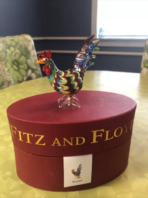 Fitz And Floyd Glass Menagerie Rooster #43/102 Hand Blown Glass Art Bird W Box