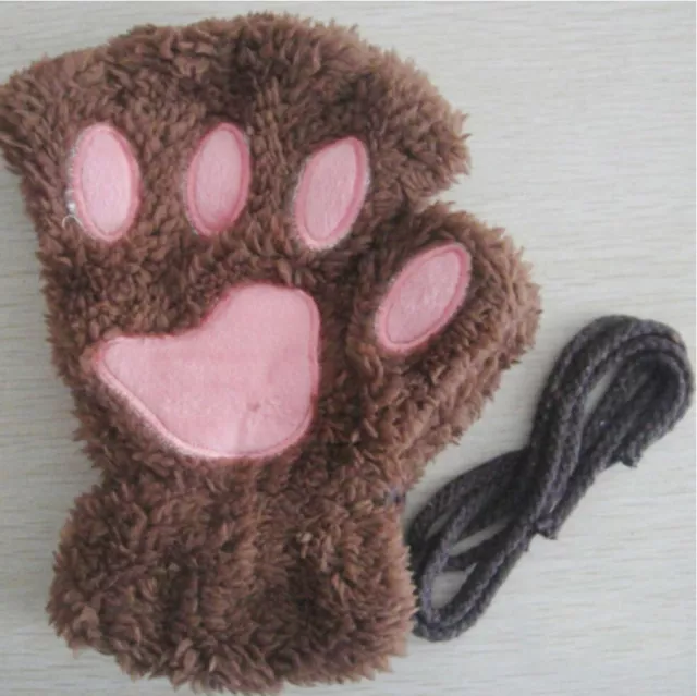 Guanti Zampa di Gatto Peluche Ragazza Accessori Cosplay Tg. Unica Marrone Chiaro