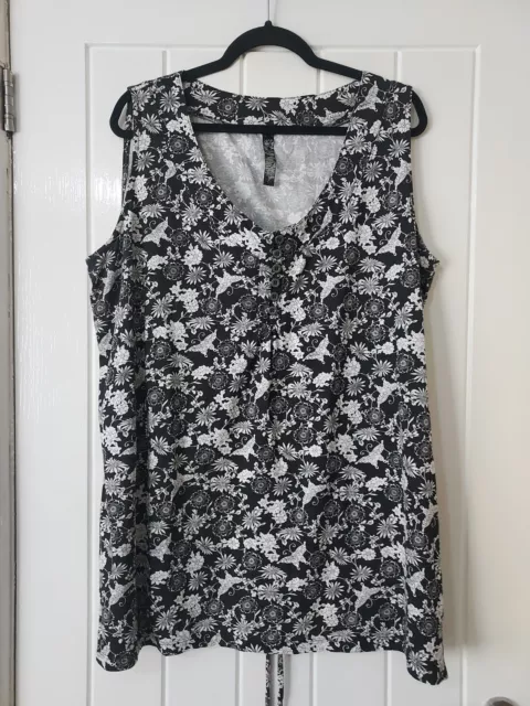 Ladies  Evans Black/White Floral Sleeveless Pullover Blouse Tie Belt Size 22/24