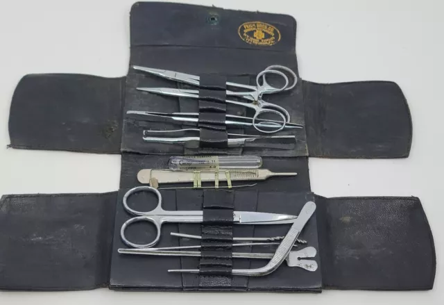 Vintage Feick Bros Surgical Instruments Travel Surgeons Kit Leather Case Antique