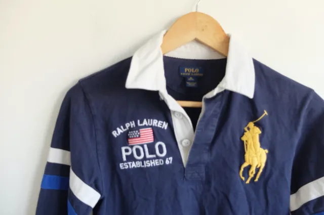 Ralph Lauren Boys 10-12 years rugby jersey l/s polo | Blue (10-12) M VGC