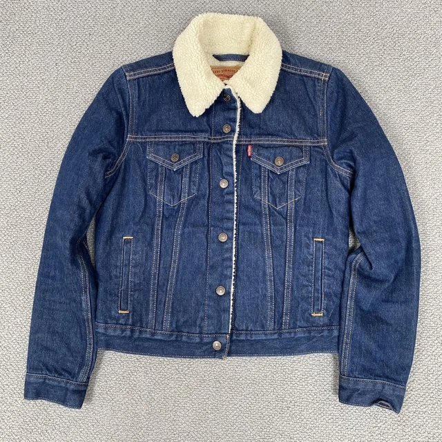 LEVIS Jacket Womens XS Extra Small Denim Sherpa Fleece Fur Lined Blue