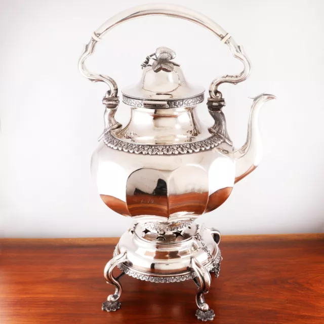 Important Wood & Hughes Nyc Coin Silver Tea Kettle, Stand, Burner 1845-60