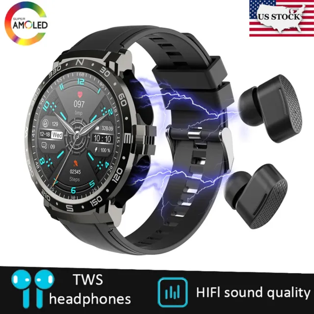 2 in 1 Smart Watch with Earbuds Smartwatch TWS Wireless Bluetooth 5.0 Headset US