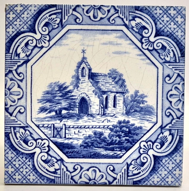 Victorian Tile Small Church Among Trees Dutch Border Minton Hollins & Co C1880