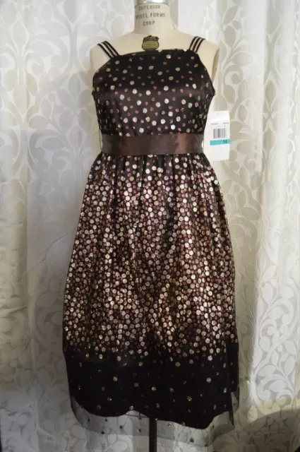 NEW Rare Editions GIRLS Dress SZ 16 BROWN Sparkly Polka Dot Dressy Dance Holiday