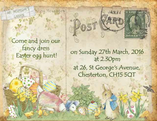 4 x Beatrix Potter Peter Rabbit Personalised Easter Invitations & Envelopes