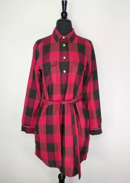 Gap Red Black Plaid Long Sleeve Button Up Shirt Dress Size M with Belt