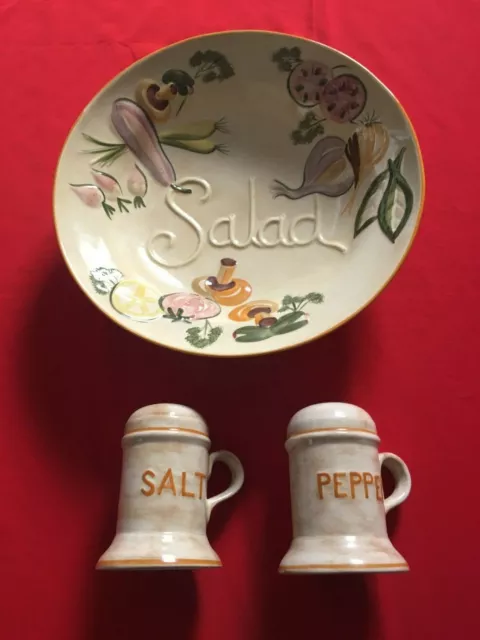 Los Angeles California Pottery- Salad Platter With Salt  & Pepper Shaker-All New