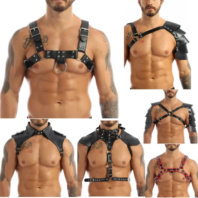 Herren Schulterschutz PU Leder Body Brust Geschirr Harness Brustgurt Einstellbar