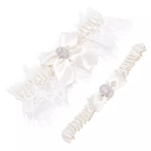 2Pcs Lace Wedding Garters Bridal Garter Set Strech Satin Band Elastic with La...