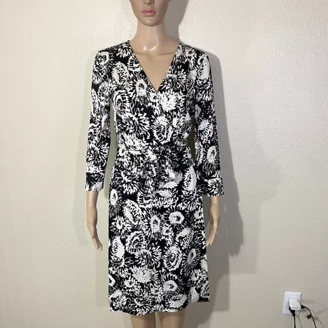 Diane Von Furstenberg Wrap Dress 10 Julian Silk Jersey Black White Sunflower