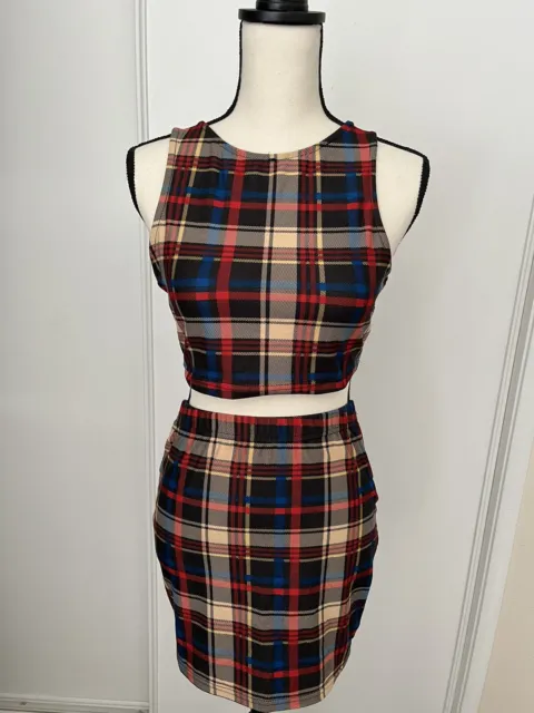 No Brand Plaid Skirt And Cropped Tank Top  2 Piece Set Womens Small