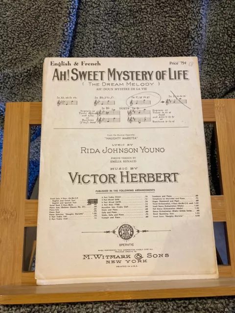 Victor Herbert Ah Sweet Mystery of Life partition chant piano D Naughty Marietta