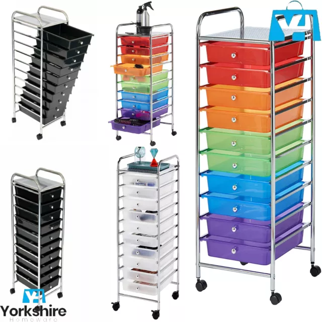 10 Drawer Trolley Storage Office Home Laundry Bathroom Kitchen Wheels Cart New