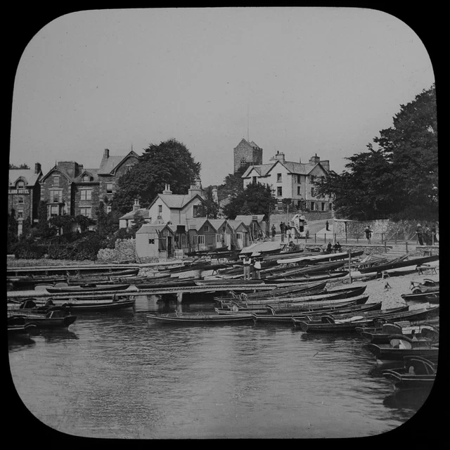 BOWNESS FROM THE SHORE C1887 ANTIQUE Magic Lantern Slide LAKE DISTRICT PHOTO