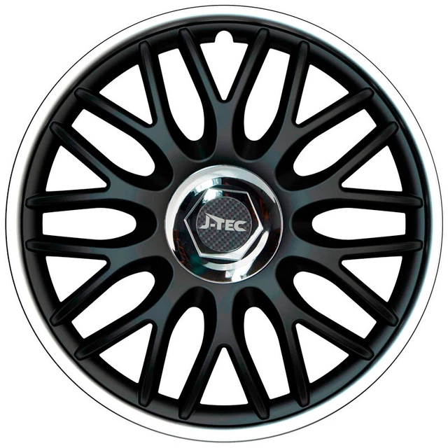 Radkappen Radzierblenden J-Tec Orden R 16-Zoll Schwarz/Silber + Chrom Ringe Satz