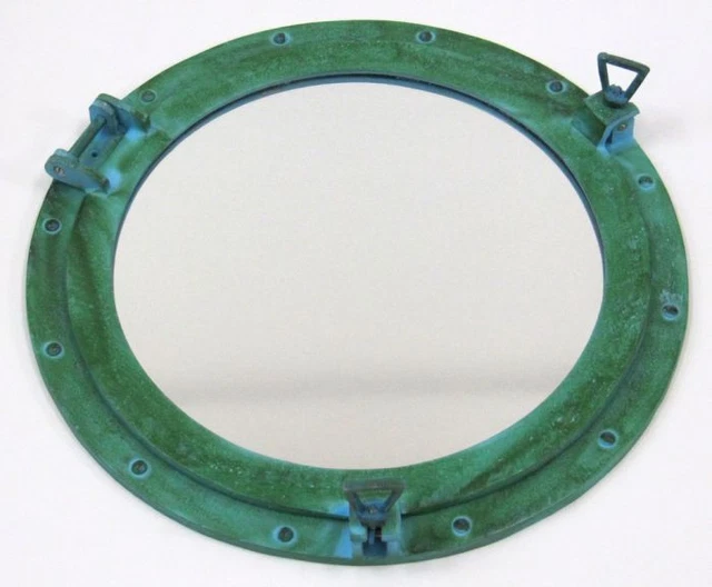 20" Portilla Espejo Aluminio Verde Acabado ~ Navío ~ Náutico Decorativo