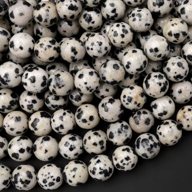 Real Genuine Dalmatian Jasper Gemstone Round Smooth Beads Strand 15.5"