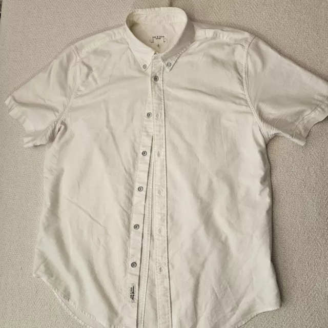 Rag and Bone Shirt Men's White Large Fit 2 Button Up Short Sleeve Casual