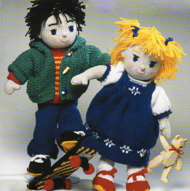 KNITTING PATTERN RAG Dolls & Outfits to knit in DK wool measure 15