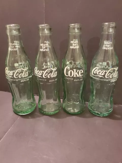 Lot Of 4 Vintage Coca Cola  6 1/2 oz Soda Bottle Hobble Skirt Green Glass