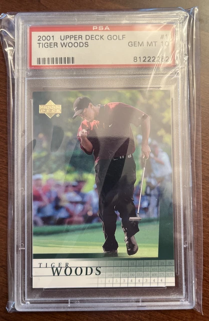 2001 Upper Deck Golf Tiger Woods Rookie Card RC #1 PSA 10 GEM MINT 2001 Upper Deck Golf Tiger Woods Rookie Card RC #1 PSA 10 GEM MINT