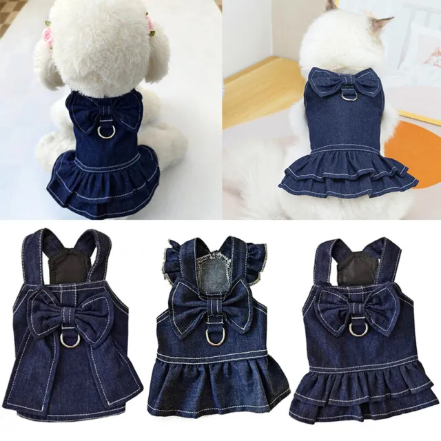 Dog Clothes Puppy Cat Denim Dress Pet Vest Skirts T Shirt Coat For Small Dogs US