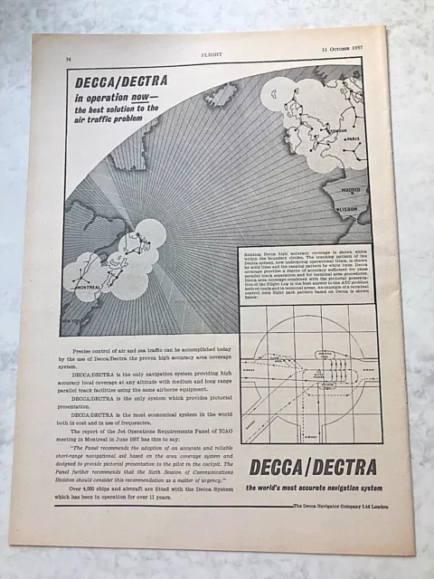 1957 Aircraft Advert DECCA DECTRA ACCURATE NAVIGATION SYSTEM SOLUTION TRAFFIC