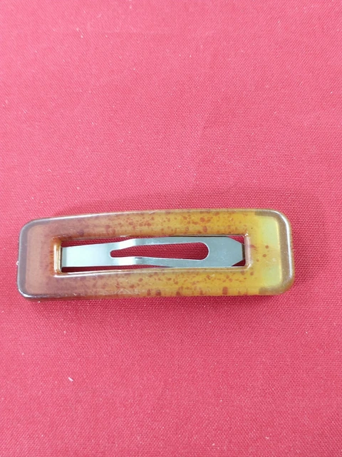 Vtg Barrette PLASTIC SNAP STYLE BROWN YELLOW SPECKLED *146-f1