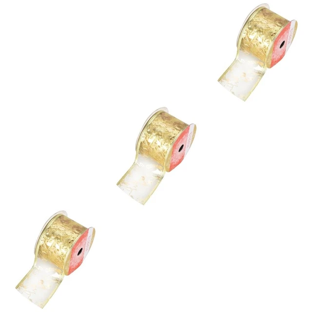 3 Count Wired Ribbons Christmas Wrapping Glitter Decoration Wedding Roll