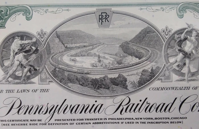 Pennsylvania Railroad STOCK CERTIFICATE Vtg 1963 Horseshoe Wall Hanger Magic Cit