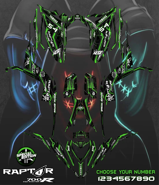Ray Raptor Graphics YAMAHA RAPTOR 700-700R 2013-2023 full graphics kit sticker decals $212. ...