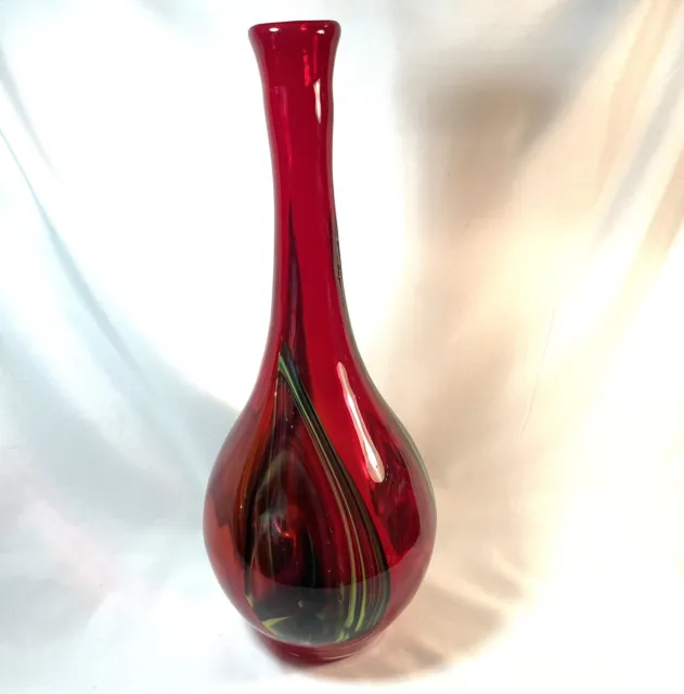 Pier One Red Hand Blown Swung Art Glass Vase 15”