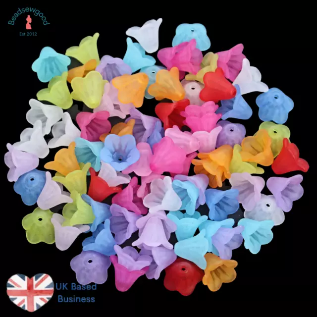50 Mixed Colour Acrylic Lily Flower Beads Jewellery Angel Making Crafts 13mm