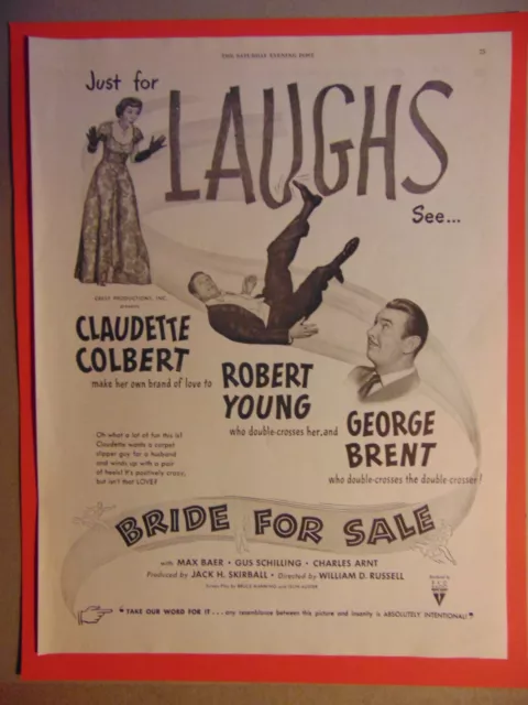 1949 BRIDE FOR SALE Movie Film Release Max Baer vintage art print ad