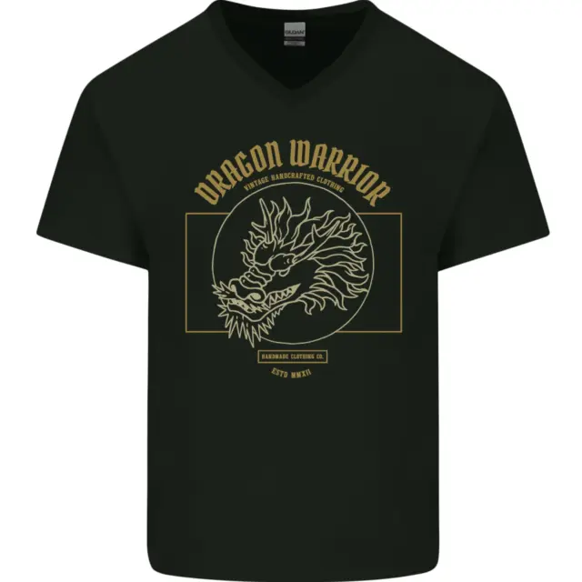 Dragon Warrior Samurai Japan Japanese Mens V-Neck Cotton T-Shirt