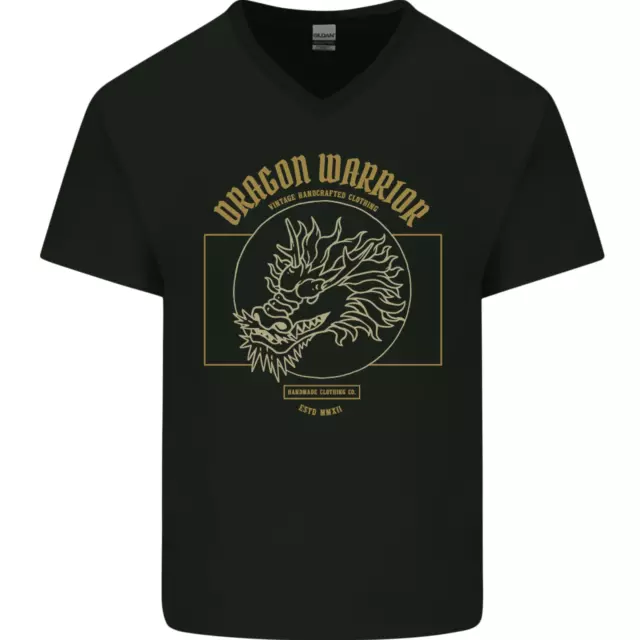 T-shirt da uomo Dragon Warrior Samurai Giappone Giapponese collo a V cotone