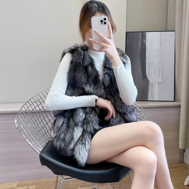 Real natural genuine women's fox fur vest fashion gilet 3