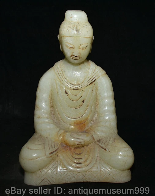 9.2" Old Chinese White Jade Carving Dynasty Palace Buddha Statue Sculpture