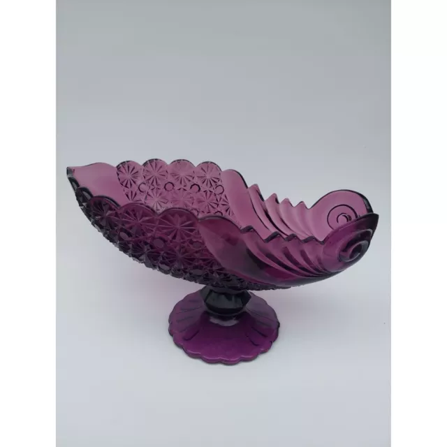 L G Wright Daisy Button Footed Centerpiece Bowl in Amethyst