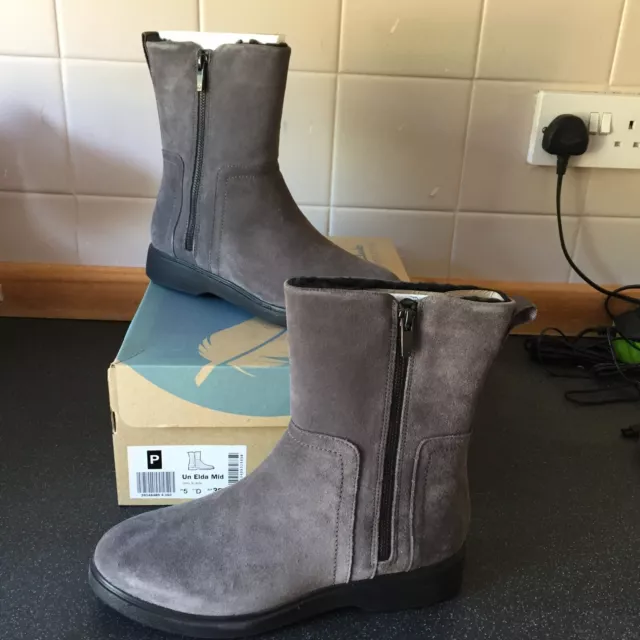 Clarks Un Elda Mid Grey Suede Boots Size 5UK(eur38) bnib