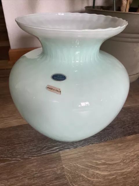 Large Murano Glass Vase Lavorazione Mint Green Teal Aqua Seafoam Blue