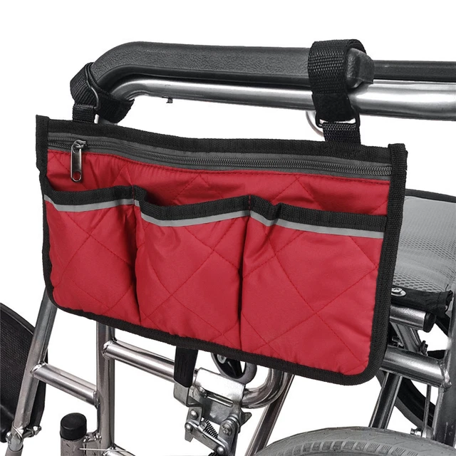 Bolso colgante lateral multifuncional para silla de ruedas tinto vino bolsa de almacenamiento para silla de oficina