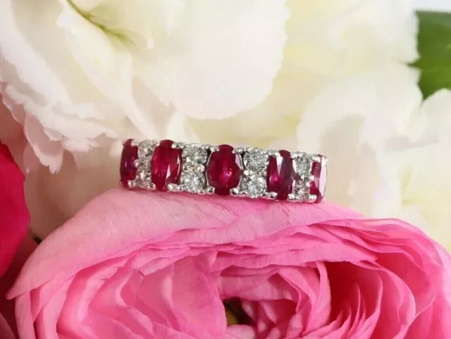 Oval Cut Ruby & Lab Created Diamond Engagement 14Ct White Gold Filled Gift Band