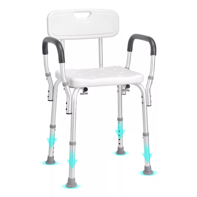 VEVOR Shower Chair Bath Bench Seat Stool with Back Arms Adjustable Height 350lbs