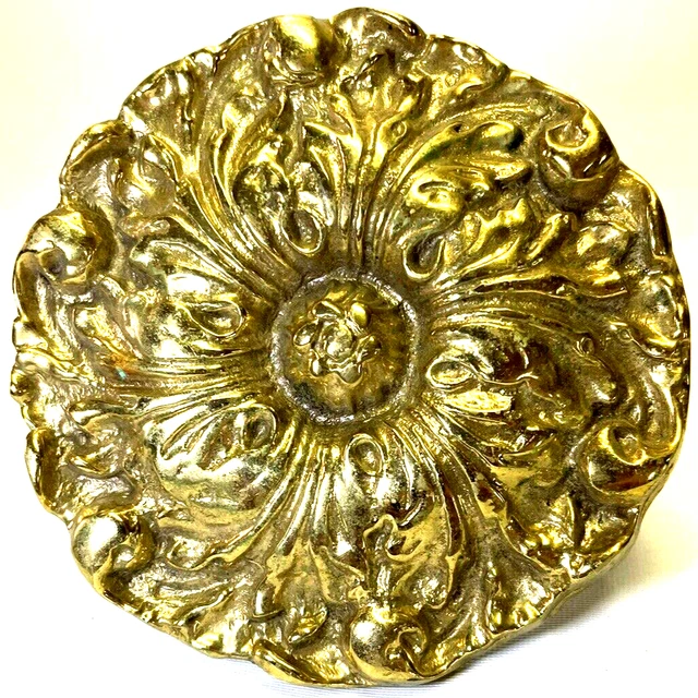 Vintage Harvin Solid Brass Floral Large Curtain Medallion Rosette Tie Back